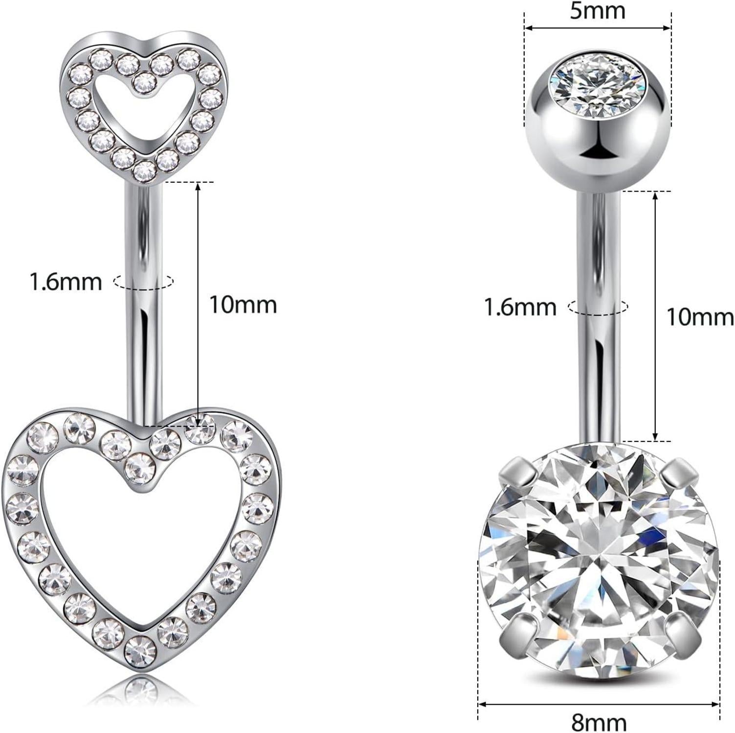 3er Set Bauchnabelpiercing Silber Gold Herz Schmetterling Chirurgenstahl 14G