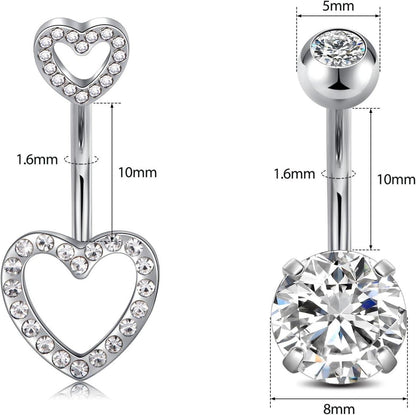 3er Set Bauchnabelpiercing Silber Gold Herz Schmetterling Chirurgenstahl 14G
