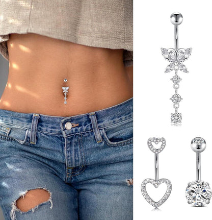 Bauchnabelpiercing Set 14G Silber Gold Herz Schmetterling Diamant