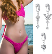 3er Set Silber Fake Bauchnabelpiercing Chirurgenstahl CZ