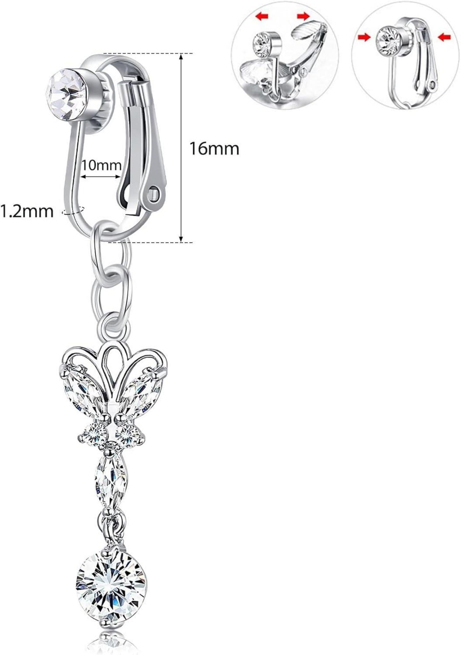3er Set Fake Bauchnabelpiercing Silber CZ Herz Schmetterling Strand Damen
