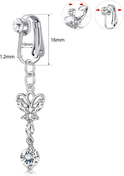 3er Set Fake Bauchnabelpiercing Silber CZ Herz Schmetterling Strand Damen