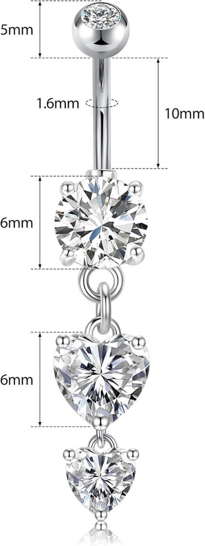 Bauchnabelpiercing Set Chirurgenstahl Kristall Zirkonia 14G 2 Stück