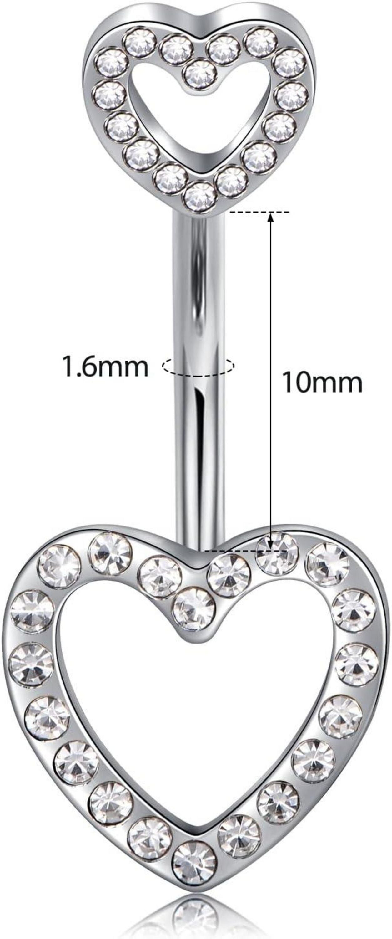 Bauchnabelpiercing Set 14G Chirurgenstahl Herz Kristall Gold Silber