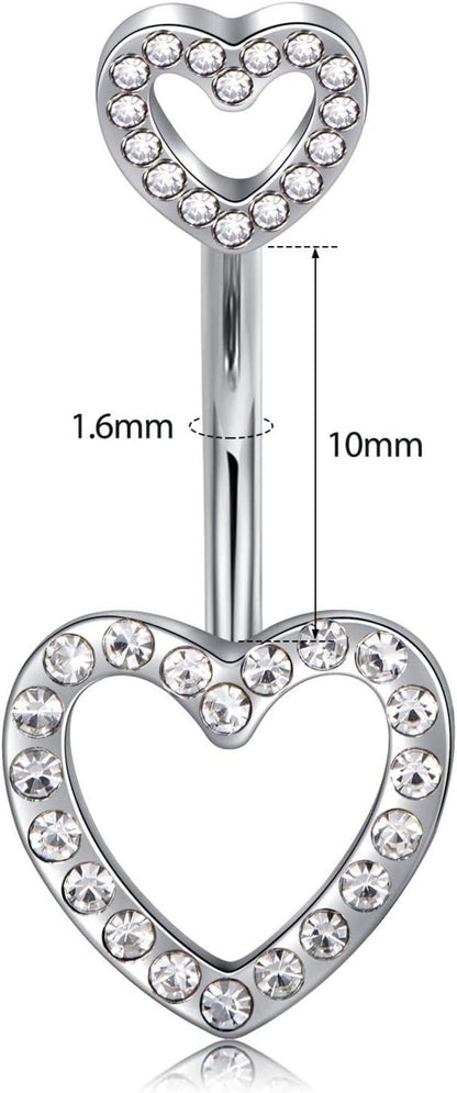 Bauchnabelpiercing Set 14G Chirurgenstahl Herz Kristall Gold Silber