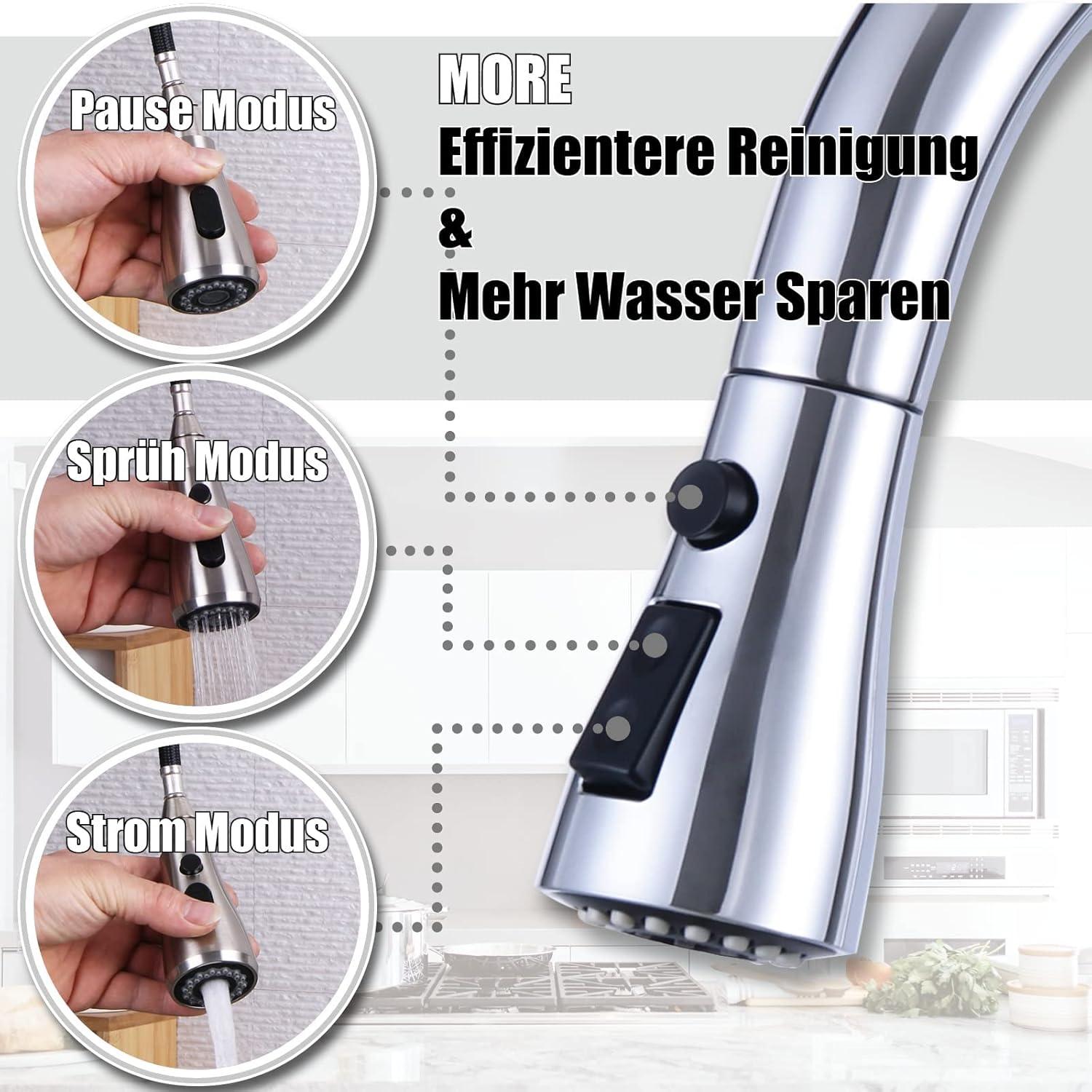 HOTTIST Chrom Hochdruck Armatur Küche Ausziehbar