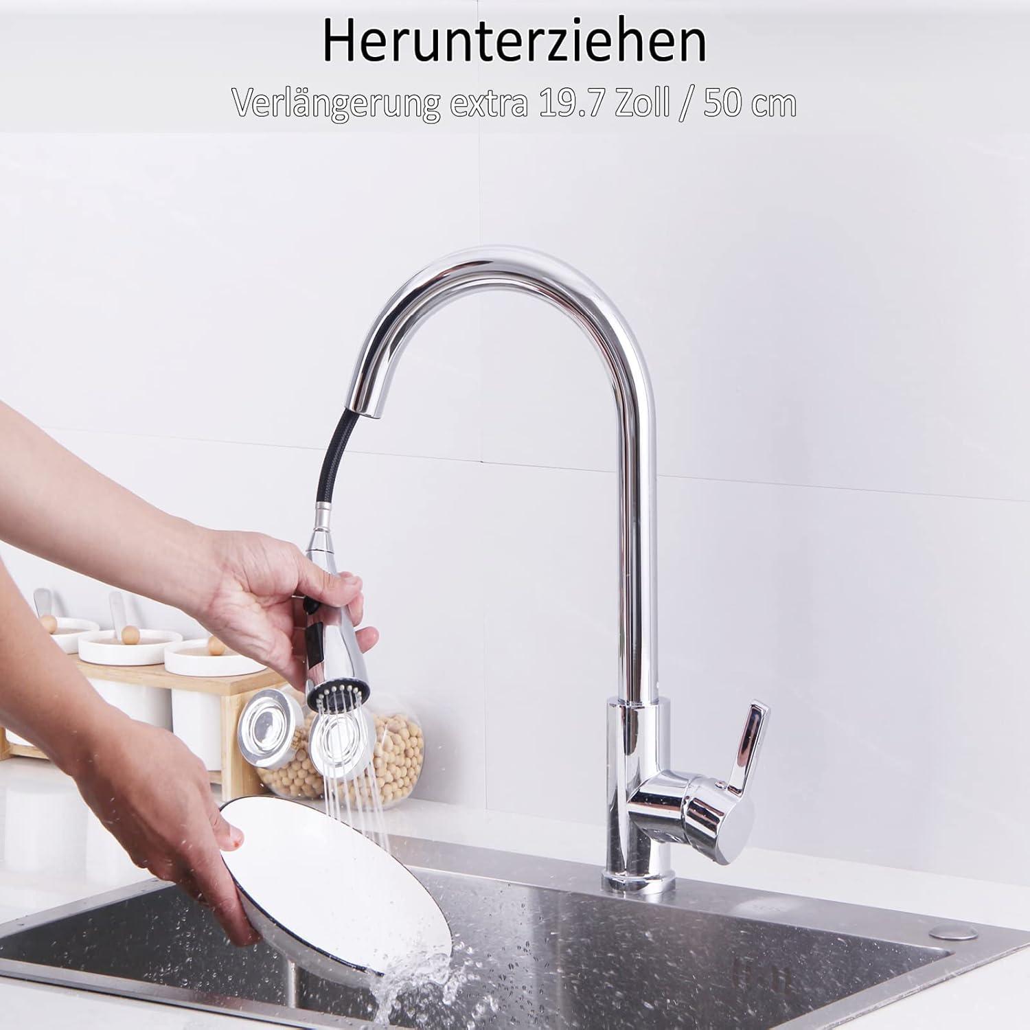 Hochdruck Küchenarmatur 360° schwenkbar ausziehbar mit Brause