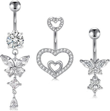 Bauchnabelpiercing Set Herz Schmetterling Diamant 14G Silber Gold