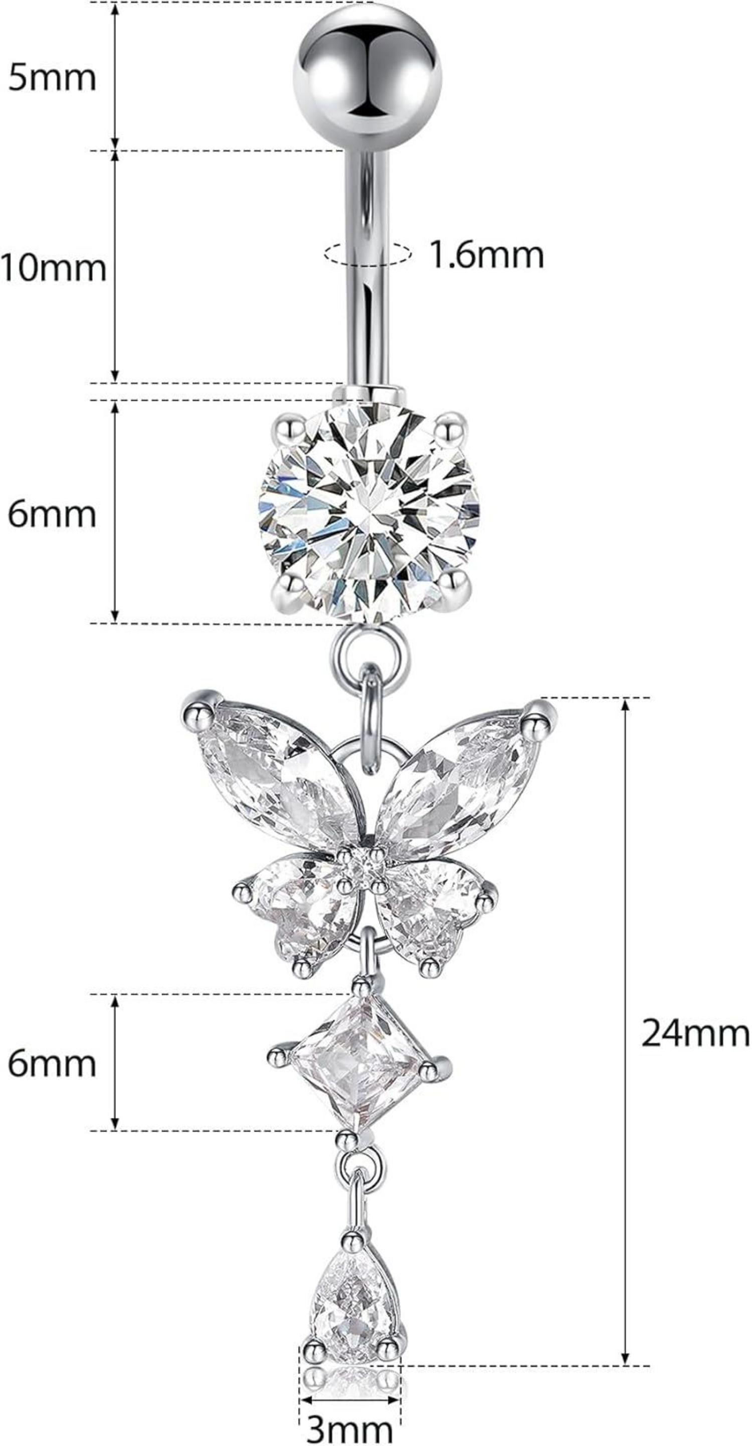 Bauchnabelpiercing Set Herz Schmetterling Diamant 14G Silber Gold