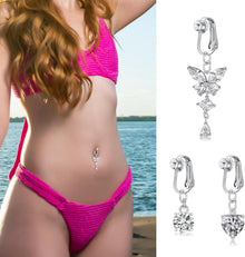3 Stück Fake Bauchnabelpiercing Set Silber Lang Kristall