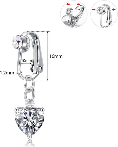3 Stück Fake Bauchnabelpiercing Silber 316L Chirurgenstahl CZ Herz Schmetterling