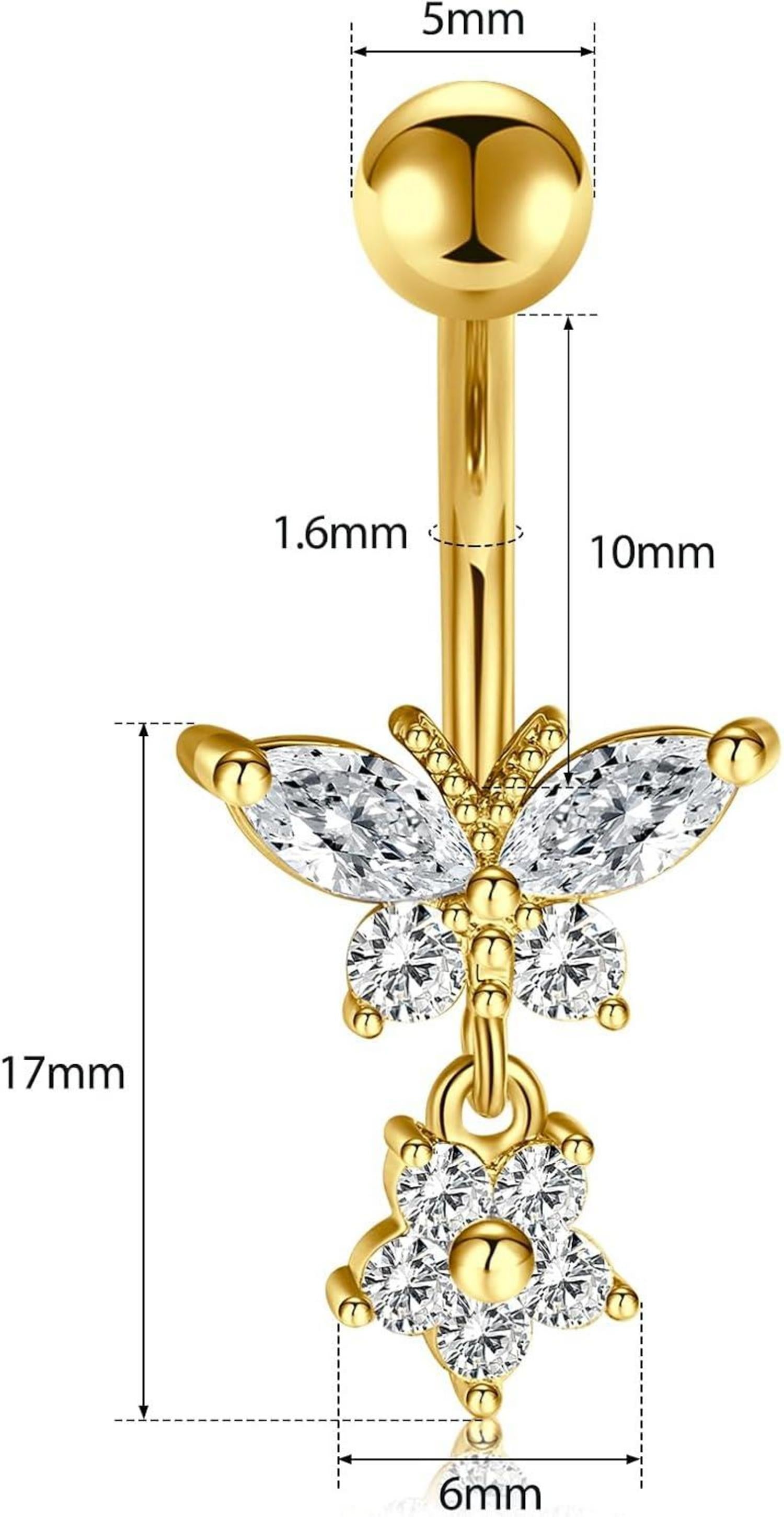 Bauchnabelpiercing Set Kristallkugel Zirkonia Gold Silber