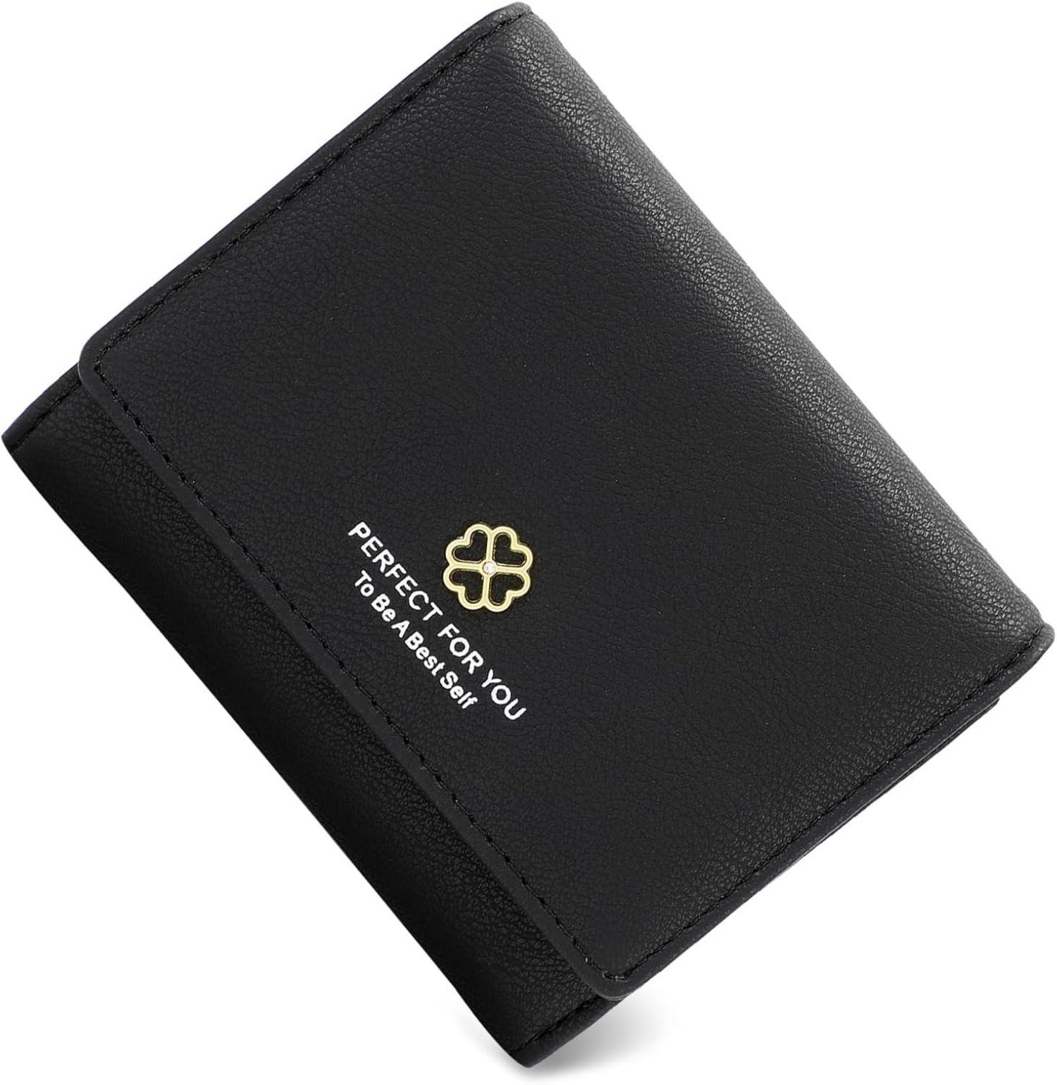 Geldbörse Damen Klein mit Münzfach & Kartenfächern PU Leder Schwarz