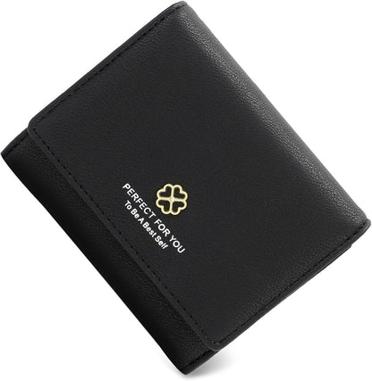 Geldbörse Damen Klein mit Münzfach & Kartenfächern PU Leder Schwarz