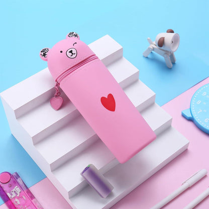 Kawaii Federmäppchen 2in1 Organizer Weiches Silikon Rosa