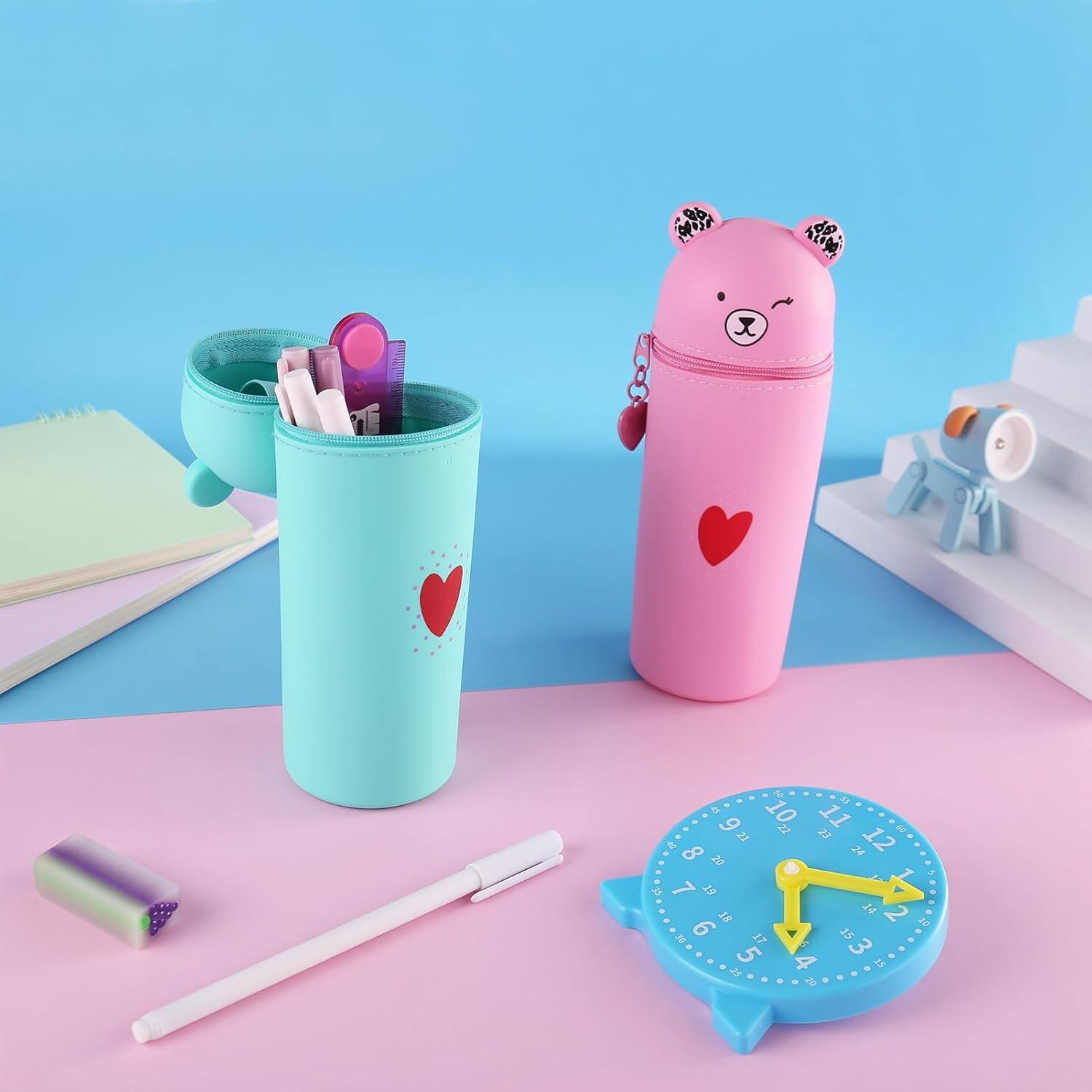 Kawaii Federmäppchen 2in1 Organizer Weiches Silikon Rosa