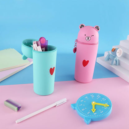 Kawaii Federmäppchen 2in1 Organizer Weiches Silikon Rosa