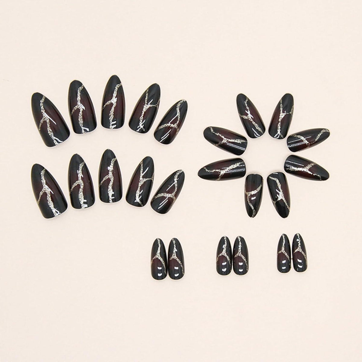 24 Mandel Falsch Nägel Dunkelrot Französisch Glänzend Press On Nails