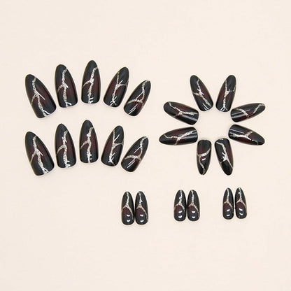 24 Mandel Falsch Nägel Dunkelrot Französisch Glänzend Press On Nails
