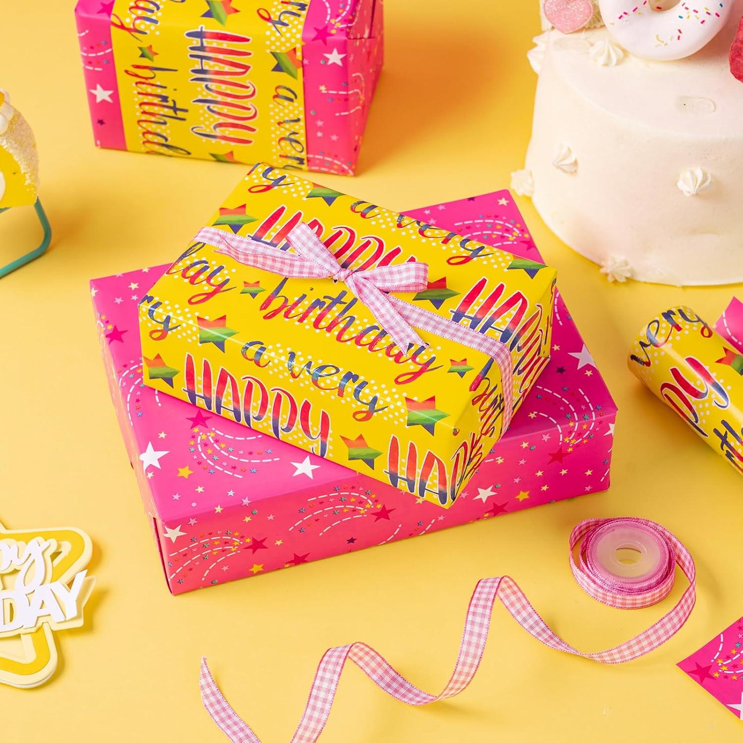 Geburtstags-Geschenkpapierrolle Buntes Happy Birthday Muster 44,5 cm x 10 m