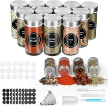 12 Gewürzgläser aus Glas mit Edelstahldeckeln & Zubehör