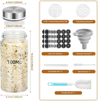 24 x 100ml Gewürzgläser aus Glas mit Edelstahldeckeln
