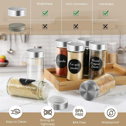 24er Set Gewürzgläser aus Glas mit Edelstahldeckeln 100ml