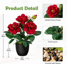 Künstliche Rosenbusch Dekoblumen rot 28cm im Topf - Büro