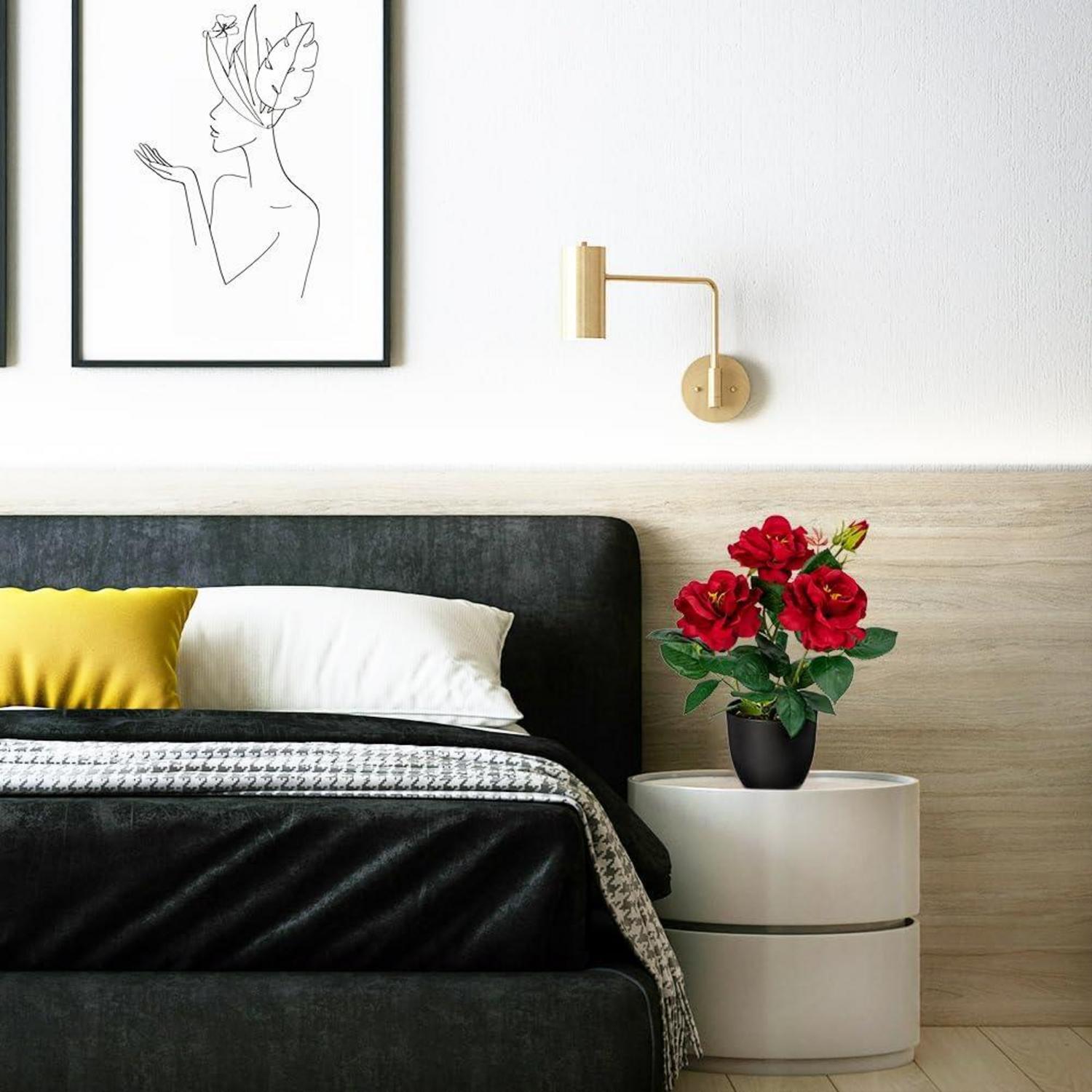 Kunstblumen Rosenbusch Rot Deko Topfpflanze 28cm - Frühlingsblumen Büro