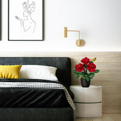 Kunstblumen Rosenbusch Rot Deko Topfpflanze 28cm - Frühlingsblumen Büro