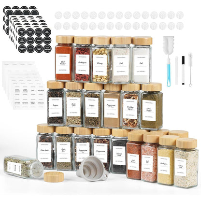 24er Set 120ml Gewürzgläser Eckig Holzdeckel Etikett Pinsel