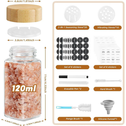 24er Set 120ml Gewürzgläser Eckig Holzdeckel Etikett Pinsel