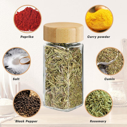 24er Set 120ml Gewürzgläser Eckig Holzdeckel Etikett Pinsel