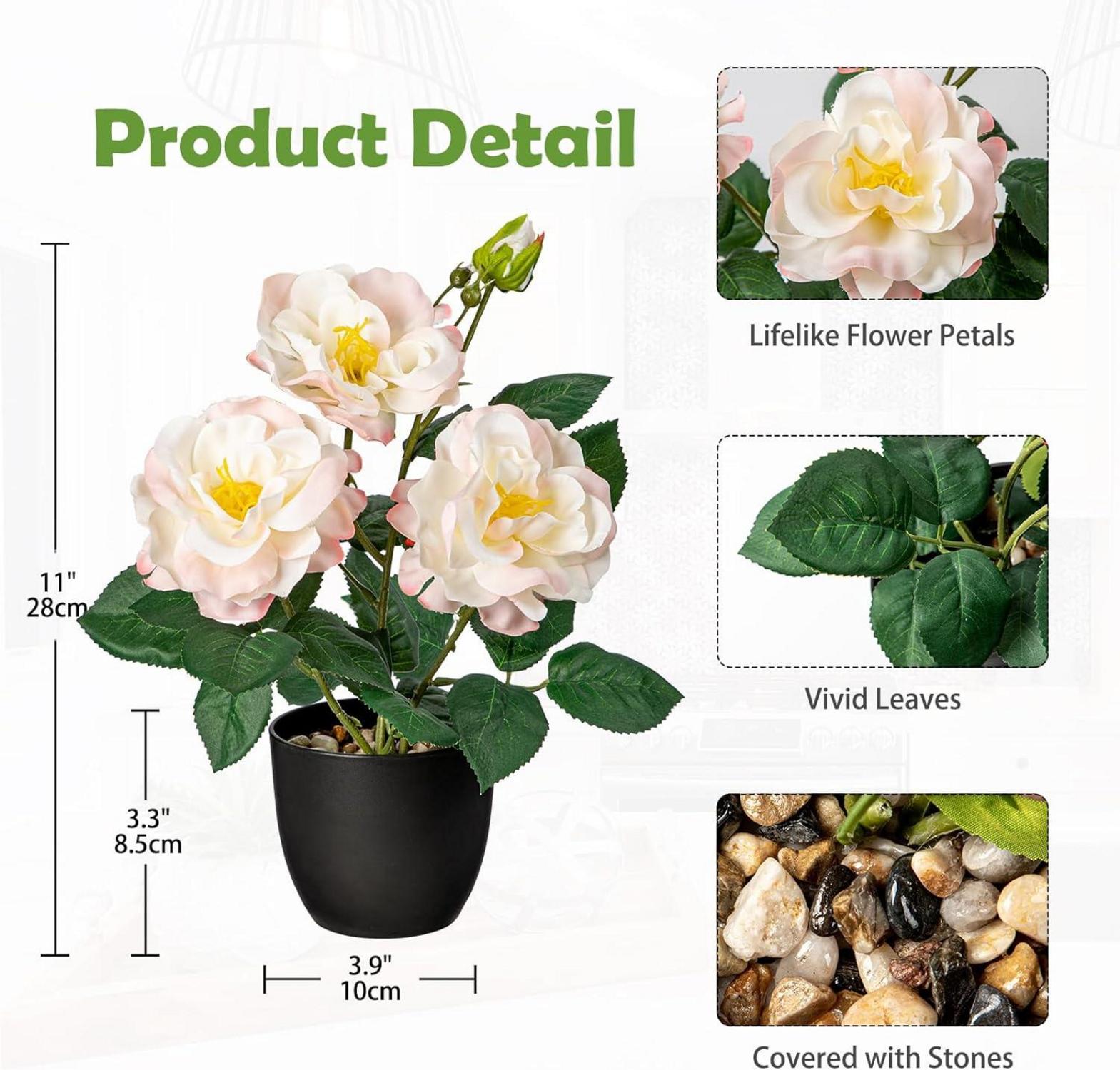 Kunstrosen Dekoblumen Misty Rosa 28 cm Topf - Rosenbusch