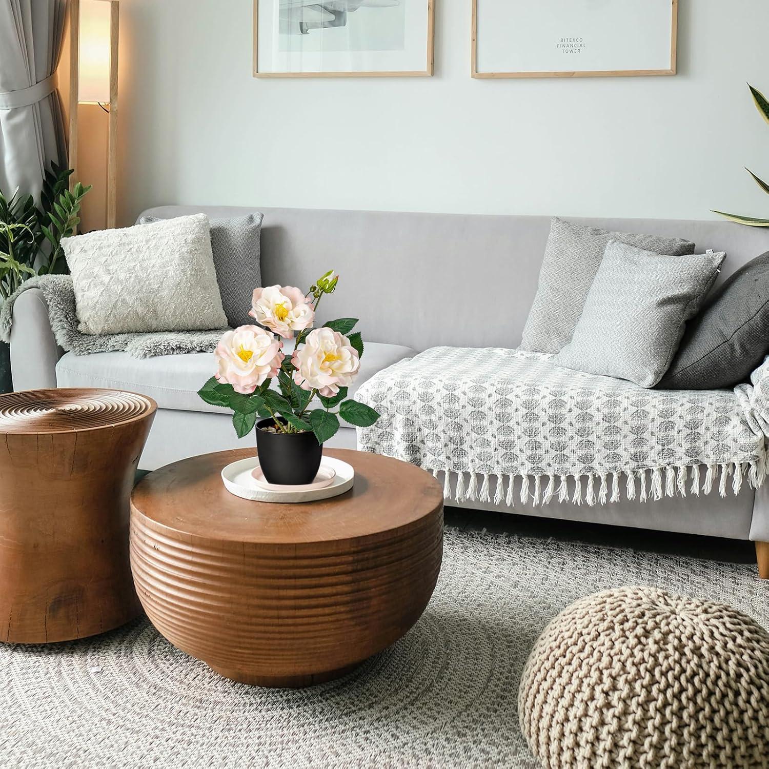 Künstliche Rosenbusch Dekoblumen Kunstblumen Topf 28cm Rosa Echt Misty