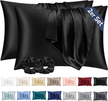 Satin Kissenbezug 2er-Set Schwarz 40x60cm mit Haargummis