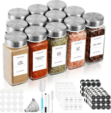 12er Set Gewürzgläser mit Edelstahl Deckel und Etiketten 120ml