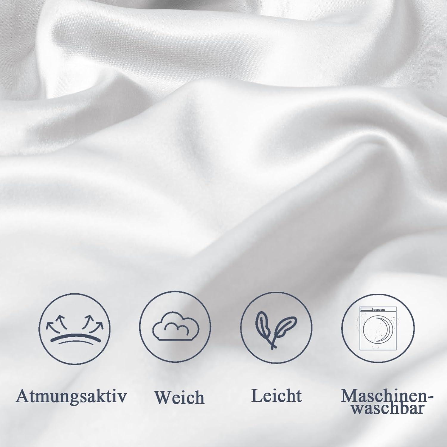 Satin Kissenbezug 80x80 Weiß Haarschutz Kissenhülle 2 Haargummis