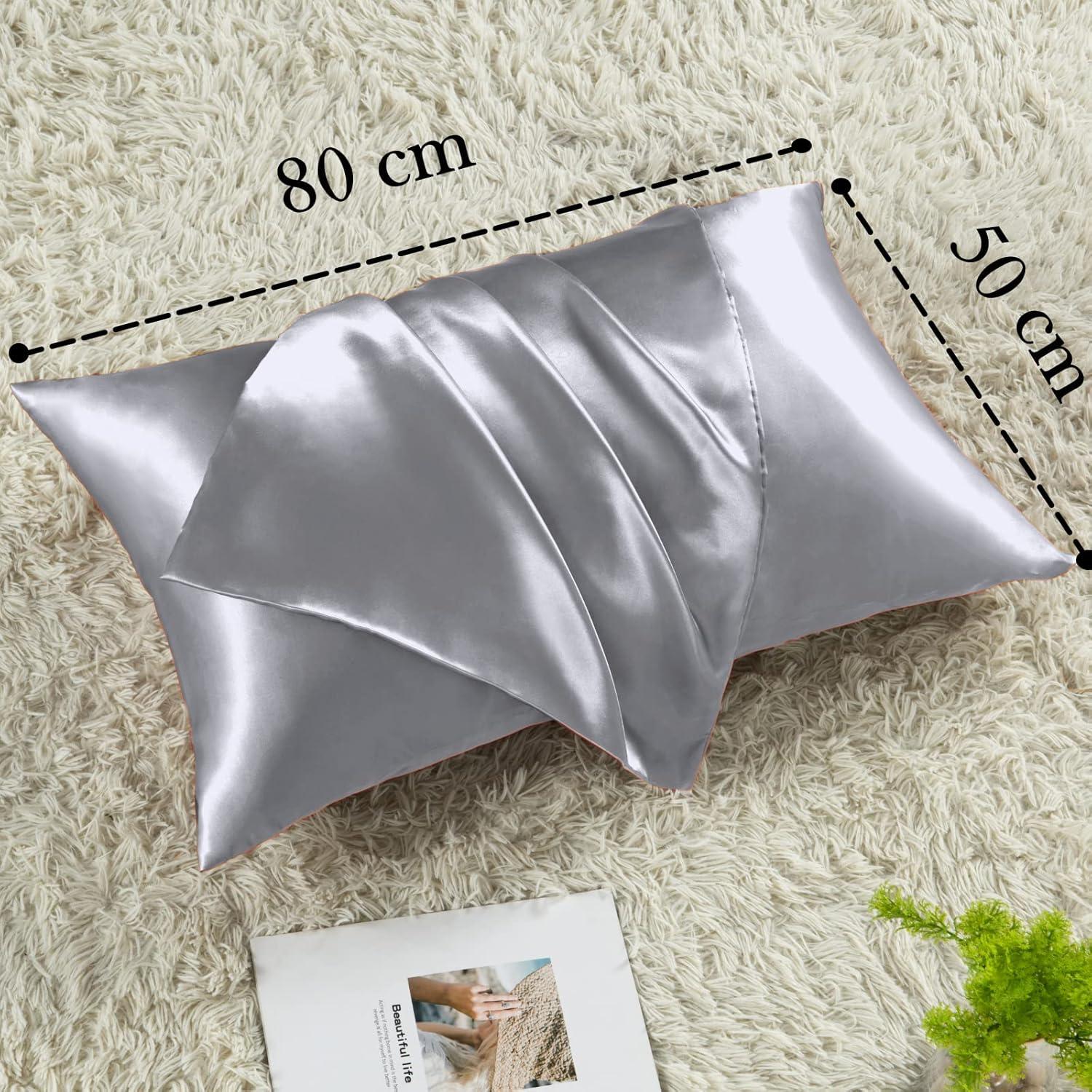 Vielit 2er Set Satin Kissenbezug 50x80 Grau Haar Haut Pflege 2 Haargummis