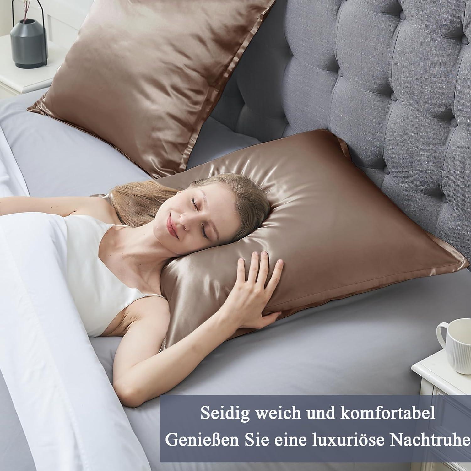 Satin Kissenbezug 80x80 2er Set Rose Braun mit