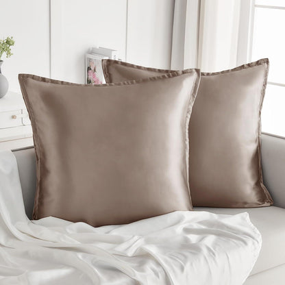 Satin Kissenbezug 80x80 2er Set Rosa Braun mit Reißverschluss