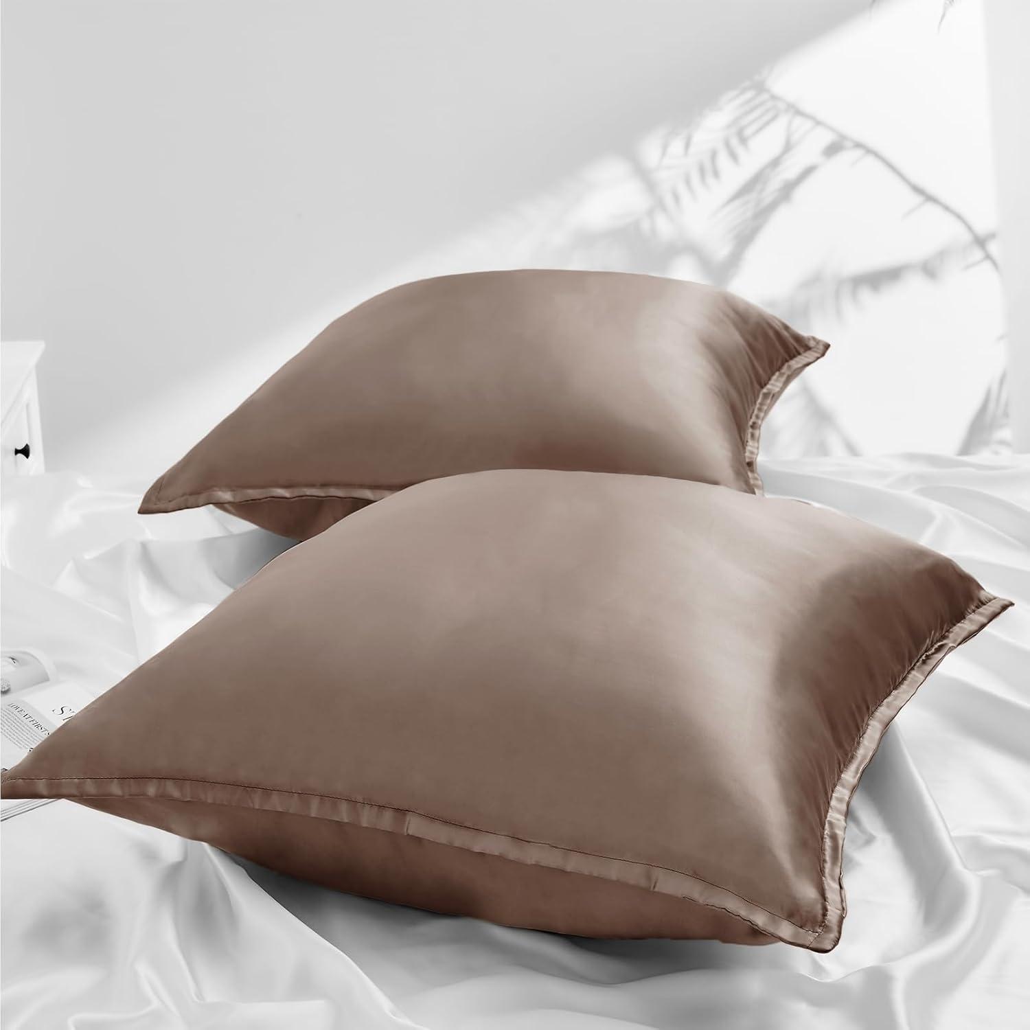 2er Set Satin Kissenbezug 80x80 Rosa Braun Reißverschluss