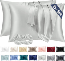 Satin Kissenbezug 40x60 Grau mit Haargummis, Pflege für Haar und Haut