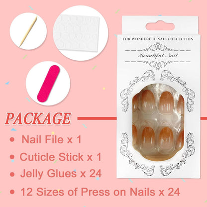 24er Pack Künstliche Nägel French Acryl Nude Press on Nails