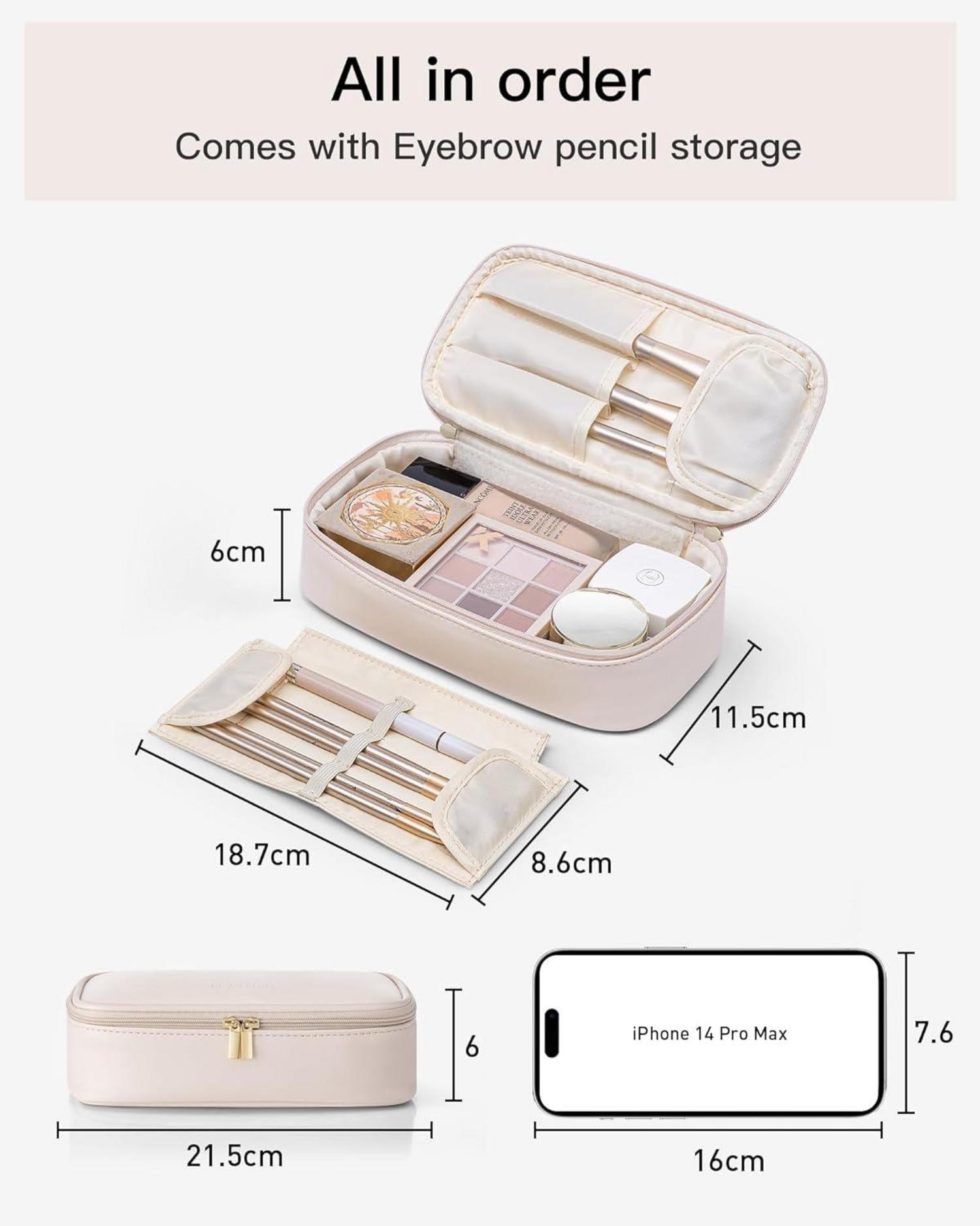 Kleine Damen Kosmetiktasche Organizer aus wasserdichtem Leder, Beige