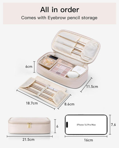 Kleine Damen Kosmetiktasche Organizer aus wasserdichtem Leder, Beige