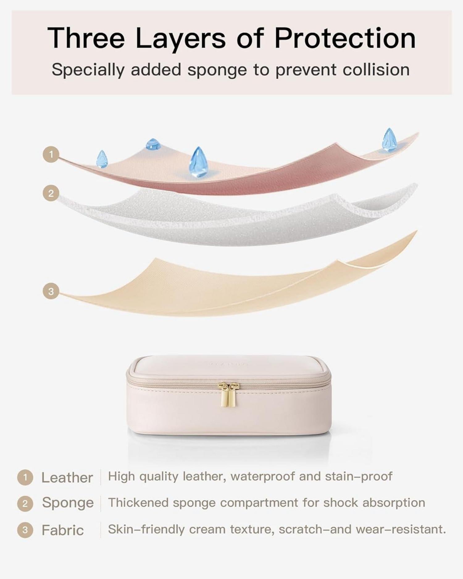 Kleine Damen Kosmetiktasche Organizer aus wasserdichtem Leder, Beige