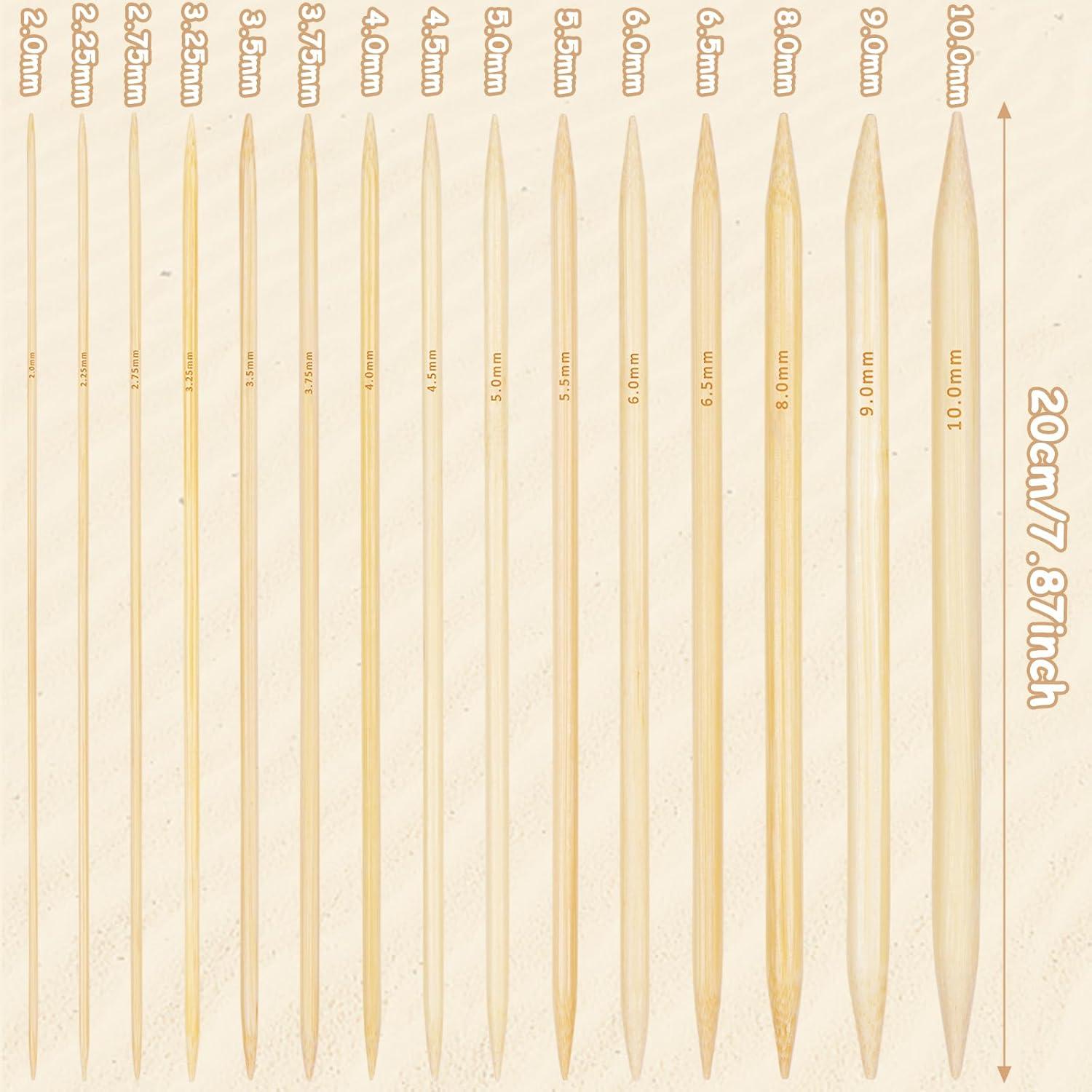 Bambus Stricknadeln Set 75 Stück Doppelspitzen Strickzubehör 20 cm Nadelspiel 2,0-10 mm