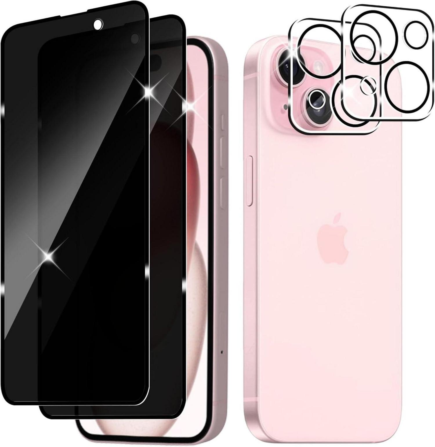 Sichtschutz Panzerglas Folie iPhone 15 6.1 2er Set Anti-Spy Privacy