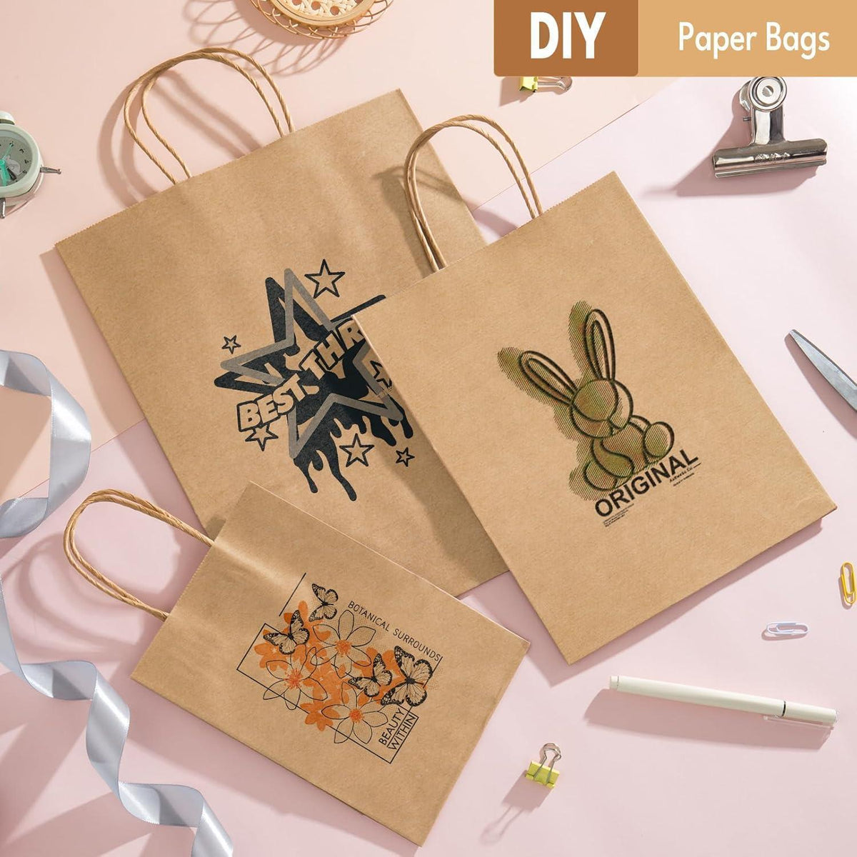 45 Papiertüten mit Henkel – Braun, Gemischte Größen